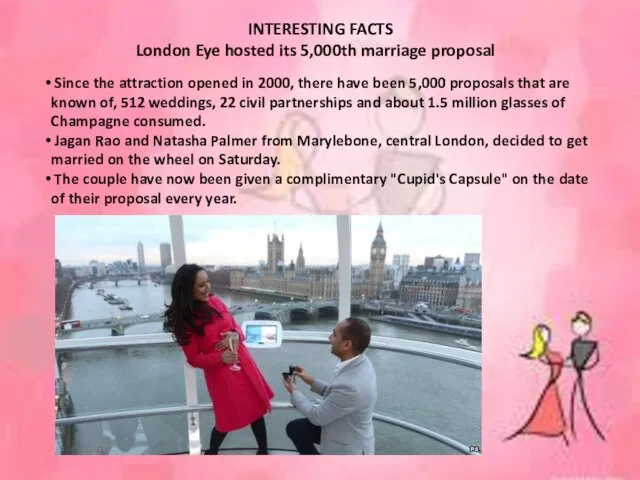 INTERESTING FACTS London Eye hosted its 5,000th marriage proposal Since