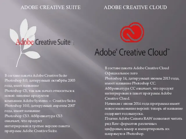 ADOBE CREATIVE SUITE ADOBE CREATIVE CLOUD В составе пакета Adobe