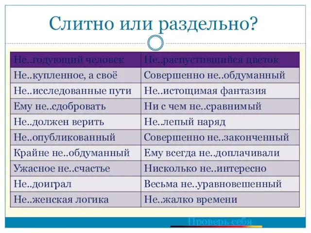 Слитно или раздельно? Проверь себя