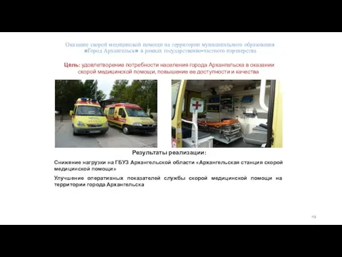 Оказание скорой медицинской помощи на территории муниципального образования «Город Архангельск» в рамках государственно-частного