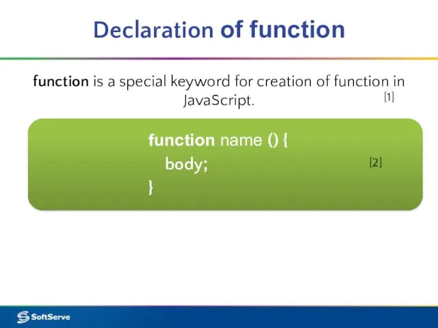 Declaration of function function is a special keyword for creation of function in