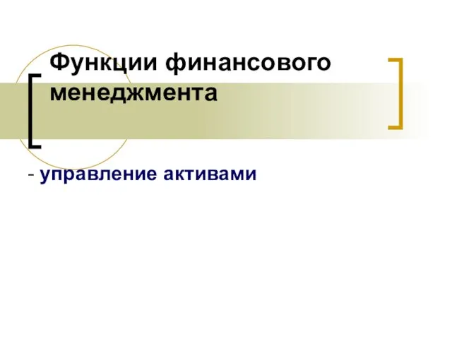 Функции финансового менеджмента - управление активами