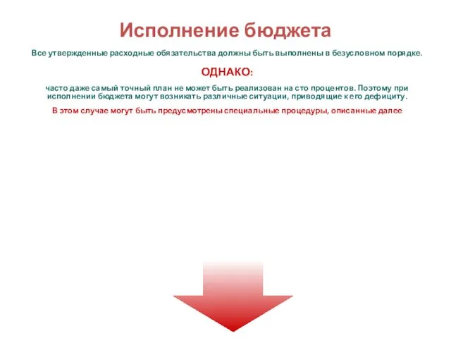 Исполнение бюджета Все утвержденные расходные обязательства должны быть выполнены в