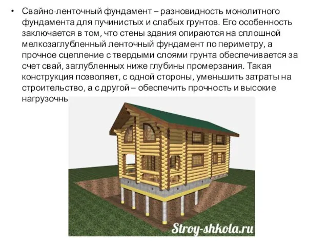 Свайно-ленточный фундамент – разновидность монолитного фундамента для пучинистых и слабых