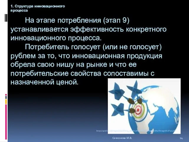 На этапе потребления (этап 9) устанавливается эффективность конкретного инновационного процесса.