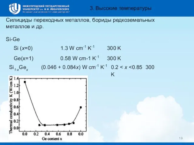 3. Высокие температуры Силициды переходных металлов, бориды редкоземельных металлов и др. Si-Ge