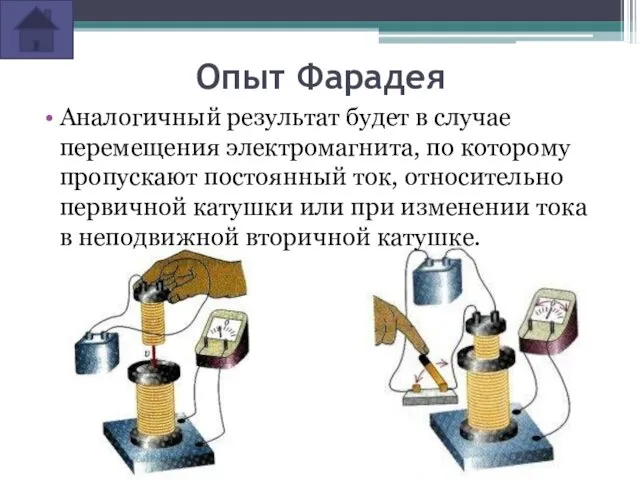 Аналогичный результат будет в случае перемещения электромагнита, по которому пропускают