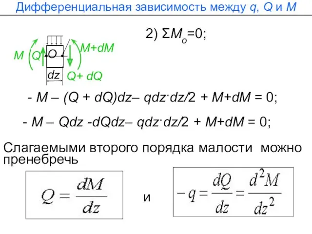 Дифференциальная зависимость между q, Q и M - М –