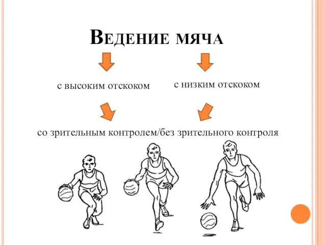 Ведение мяча с высоким отскоком с низким отскоком со зрительным контролем/без зрительного контроля