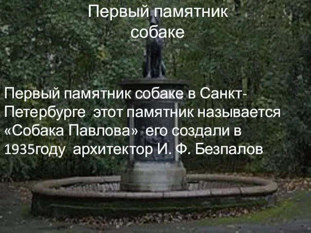 Первый памятник собаке Первый памятник собаке в Санкт-Петербурге этот памятник