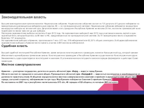 Законодательная власть Высшим законодательным органом является Национальное собрание. Национальное собрание