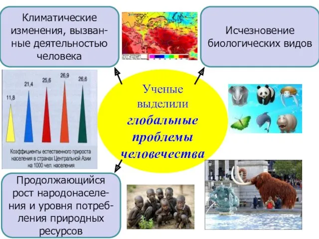 Ученые выделили глобальные проблемы человечества Исчезновение биологических видов Климатические изменения,