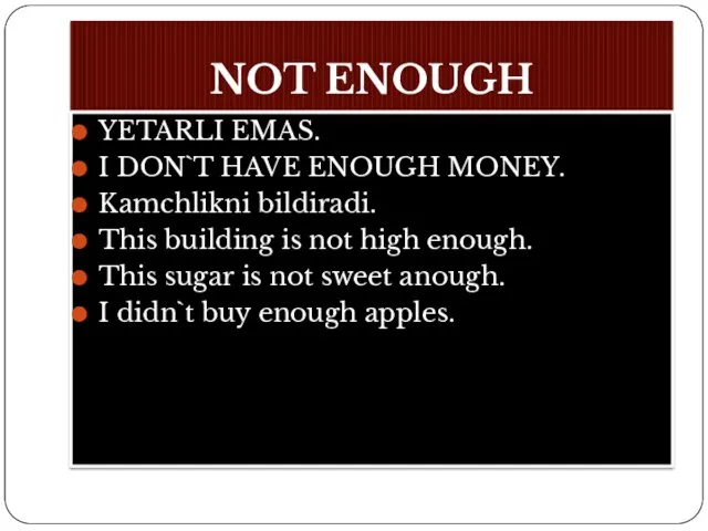 NOT ENOUGH YETARLI EMAS. I DON`T HAVE ENOUGH MONEY. Kamchlikni