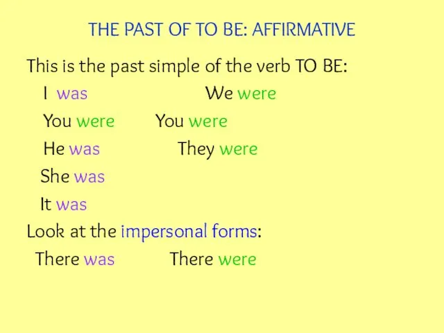 THE PAST OF TO BE: AFFIRMATIVE This is the past