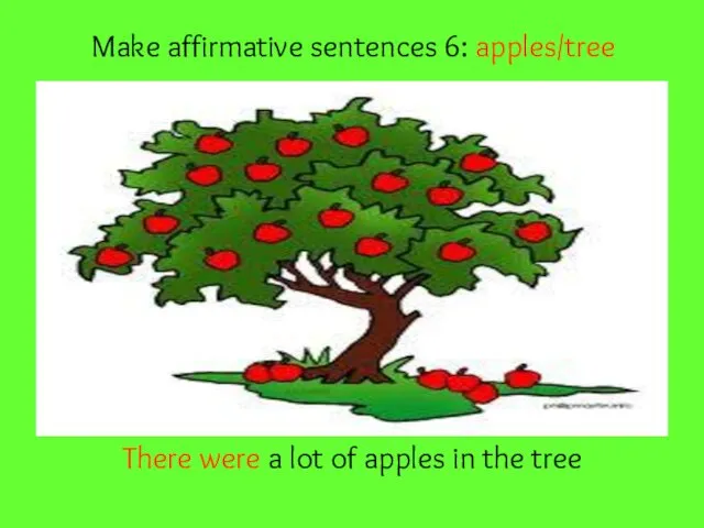 Make affirmative sentences 6: apples/tree There were a lot of apples in the tree