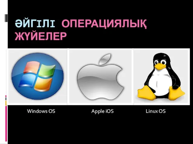 ӘЙГIЛI ОПЕРАЦИЯЛЫҚ ЖҮЙЕЛЕР Windows OS Apple iOS Linux OS