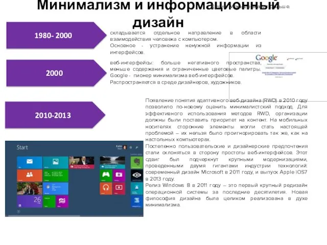 Минимализм и информационный дизайн 2000 складывается отдельное направление в области