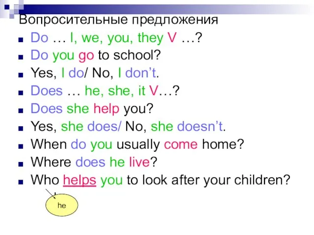 Вопросительные предложения Do … I, we, you, they V …?