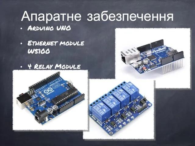 Arduino UNO Ethernet module W5100 4 Relay Module Апаратне забезпечення