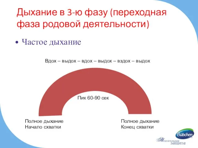 Дыхание в 3-ю фазу (переходная фаза родовой деятельности) Частое дыхание