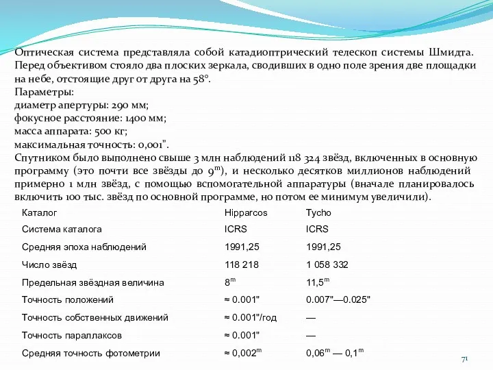 Оптическая система представляла собой катадиоптрический телескоп системы Шмидта. Перед объективом