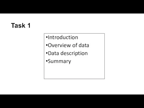 Task 1 Introduction Overview of data Data description Summary
