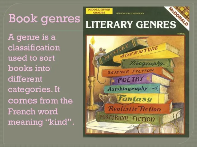Book genres A genre is a classification used to sort