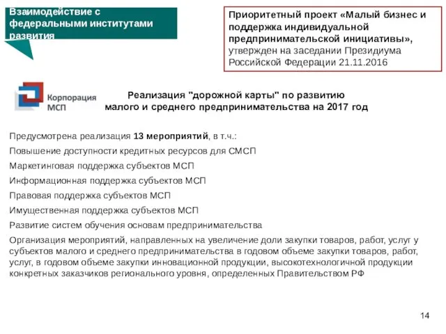 Приоритетный проект «Малый бизнес и поддержка индивидуальной предпринимательской инициативы», утвержден