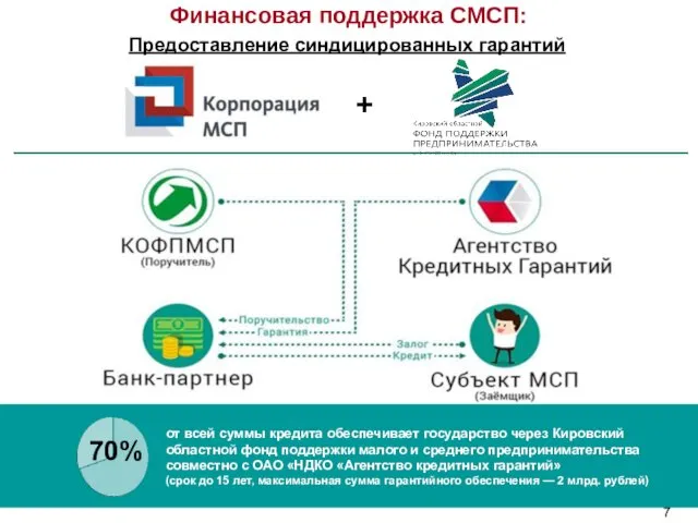 Предоставление синдицированных гарантий + Финансовая поддержка СМСП: