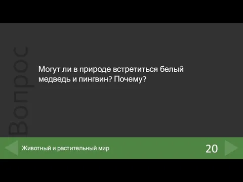 Могут ли в природе встретиться белый медведь и пингвин? Почему? 20 Животный и растительный мир