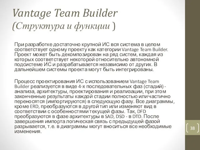 Vantage Team Builder (Структура и функции ) При разработке достаточно