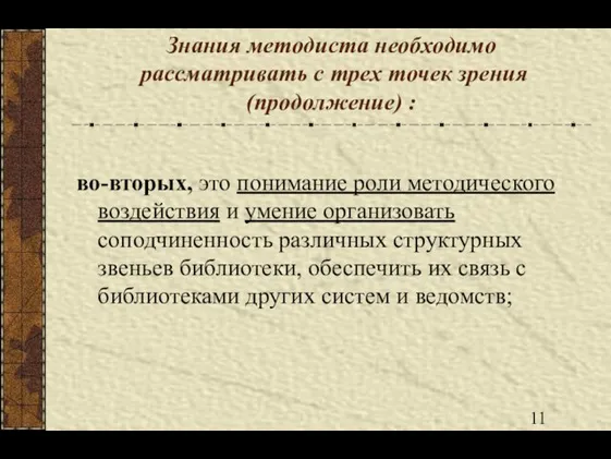 Знания методиста необходимо рассматривать с трех точек зрения (продолжение) : во-вторых, это понимание