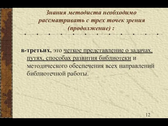 Знания методиста необходимо рассматривать с трех точек зрения (продолжение) : в-третьих, это четкое