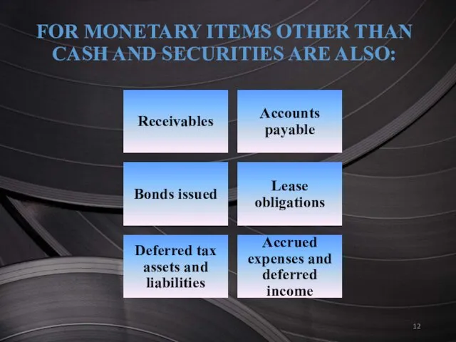 FOR MONETARY ITEMS OTHER THAN CASH AND SECURITIES ARE ALSO: