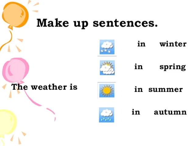 Make up sentences. The weather is in winter in spring in summer in autumn