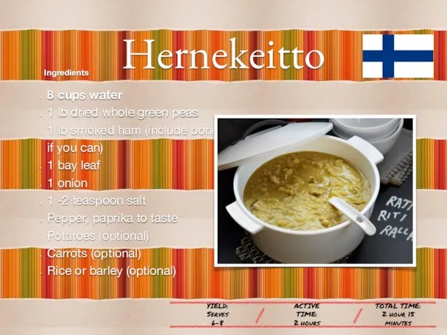 Hernekeitto Ingredients 8 cups water 1 lb dried whole green