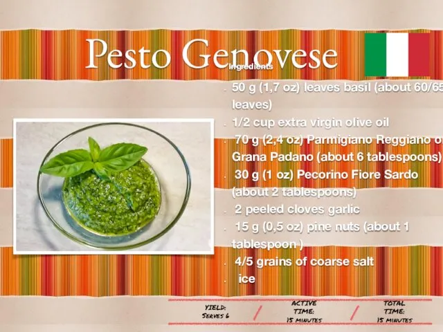 Pesto Genovese Ingredients 50 g (1,7 oz) leaves basil (about