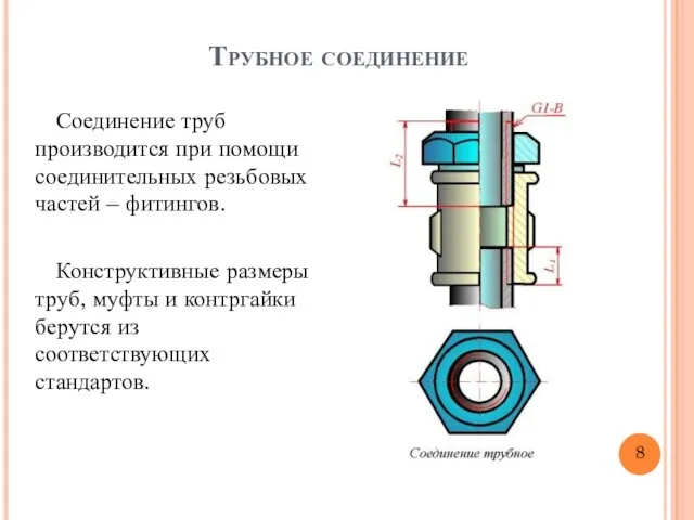 Трубное соединение Соединение труб производится при помощи соединительных резьбовых частей