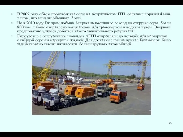 В 2009 году объем производства серы на Астраханском ГПЗ составил