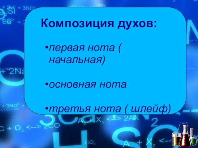 Композиция духов: первая нота ( начальная) основная нота третья нота ( шлейф)