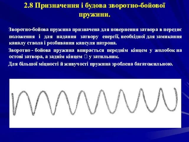 2.8 Призначення і будова зворотно-бойової пружини. Зворотно-бойова пружина призначена для