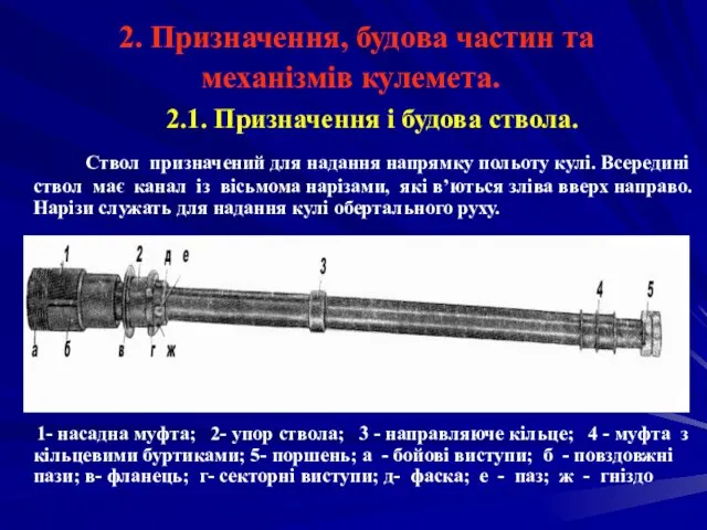 2. Призначення, будова частин та механізмів кулемета. 2.1. Призначення і