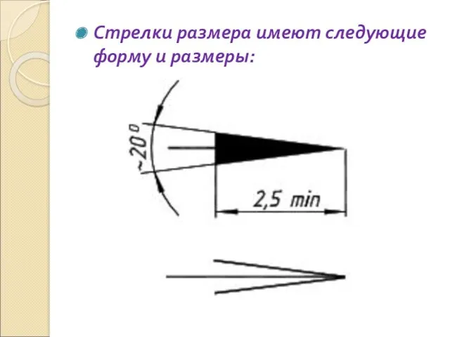 Стрелки размера имеют следующие форму и размеры: