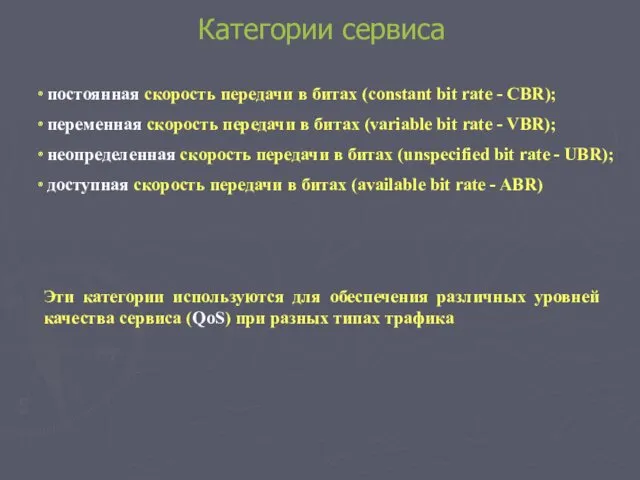 Категории сервиса ∙ постоянная скорость передачи в битах (constant bit