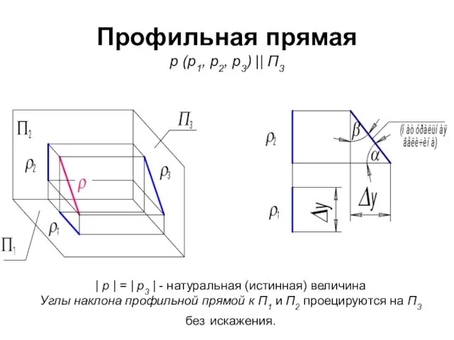 Профильная прямая р (р1, р2, р3) || П3 | p