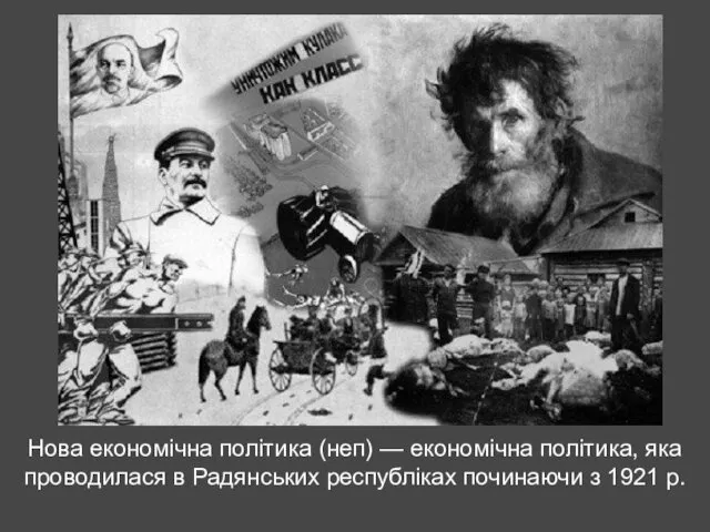 Нова економічна політика (неп) — економічна політика, яка проводилася в Радянських республіках починаючи з 1921 р.