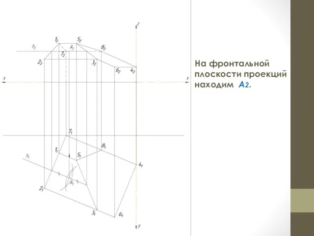 На фронтальной плоскости проекций находим А2.