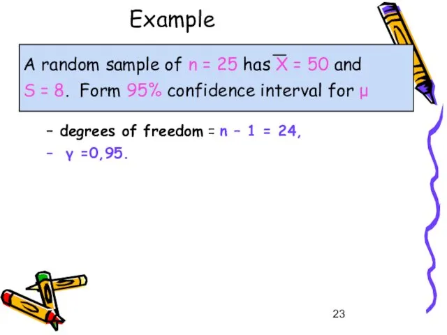 Example A random sample of n = 25 has X = 50 and
