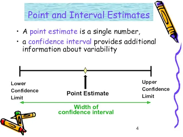Point and Interval Estimates A point estimate is a single number, a confidence