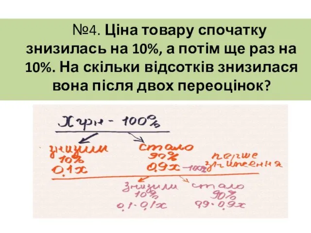 №4. Ціна товару спочатку знизилась на 10%, а потім ще